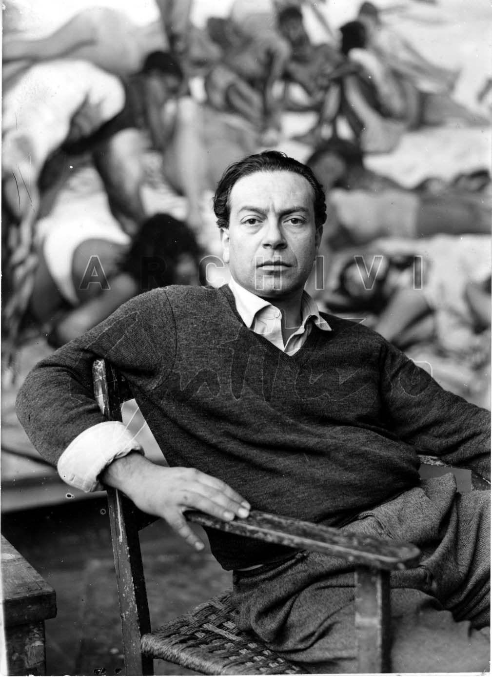 Renato Guttuso nello studio di Villa Massimo, 1956
